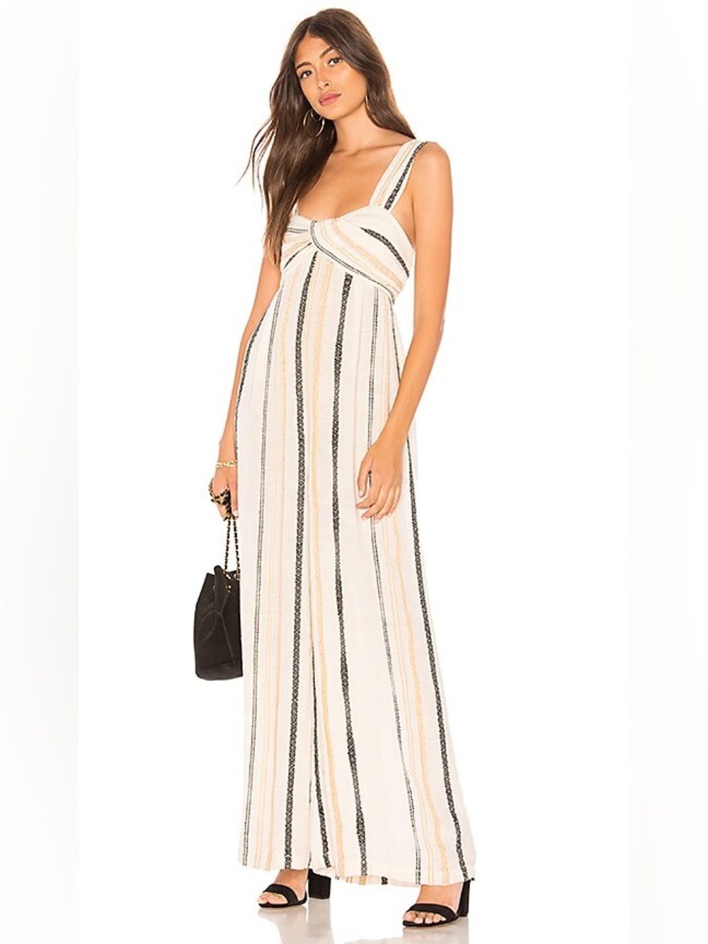 Free People Breezin Through Striped One Piece Wide Leg Smocked Back Size Medium